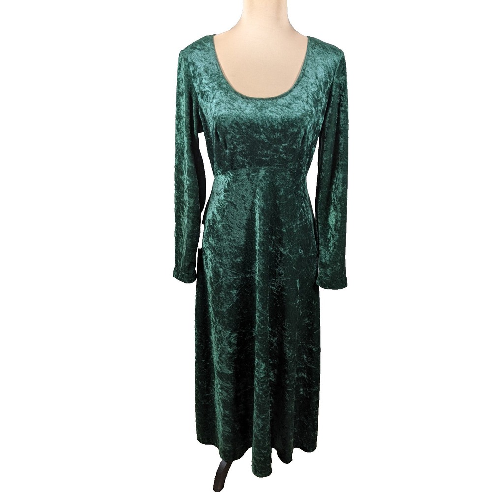 VTG Jamie Brooke Crushed Velvet Midi Dress Sz M Green Ren Faire Whimsigoth Fairy